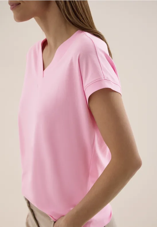 Kurzarm Shirt mit V-Neck in Unifarbe light blush rose