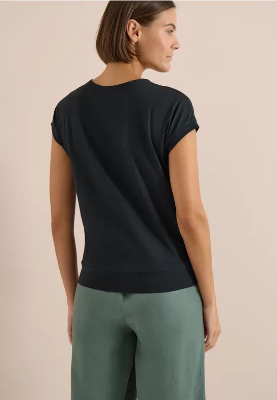 Kurzarm Shirt mit V-Neck in Unifarbe palm breeze green