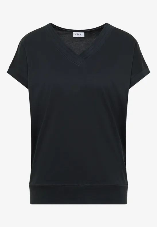 Kurzarm Shirt mit V-Neck in Unifarbe palm breeze green