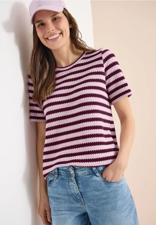 T-shirt à col rond en look ajouré light blush rose