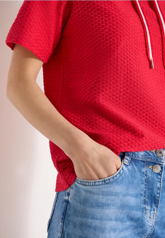 T-Shirt mit Rundhals mit Tunnelzug glazed apple red