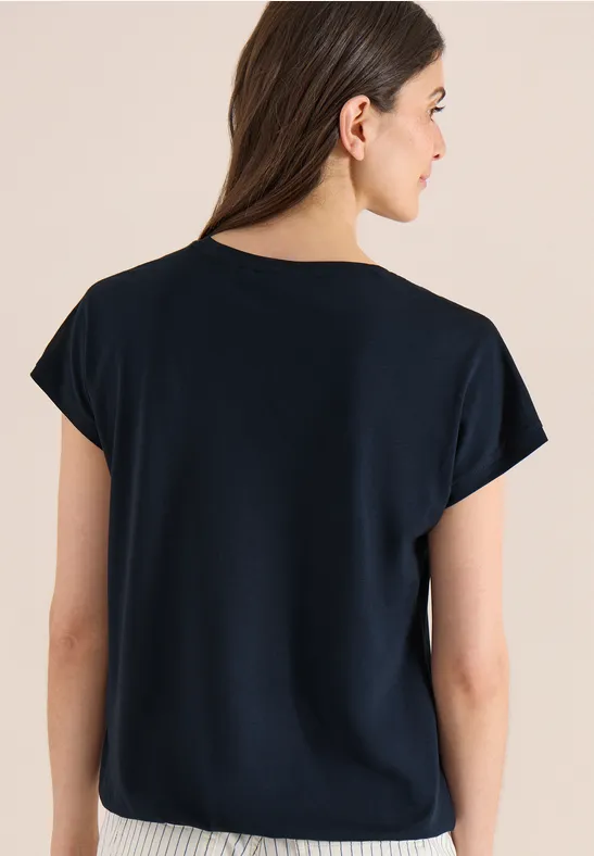 T-Shirt mit V-Neck und Spitzendetail universal blue