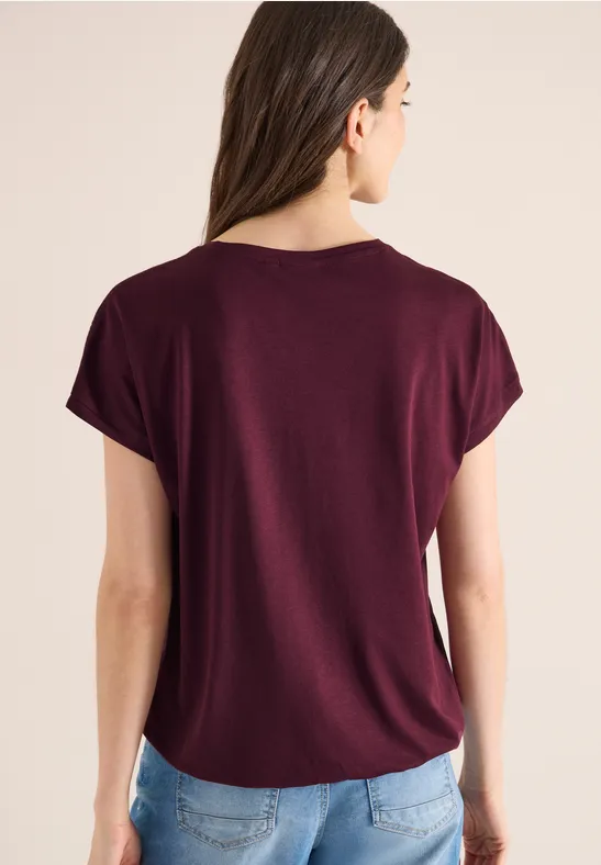 T-Shirt mit V-Neck und Spitzendetail sweet grape red
