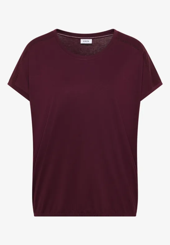 T-Shirt mit V-Neck und Spitzendetail sweet grape red