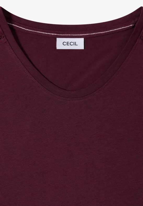 T-Shirt mit V-Neck und Spitzendetail sweet grape red