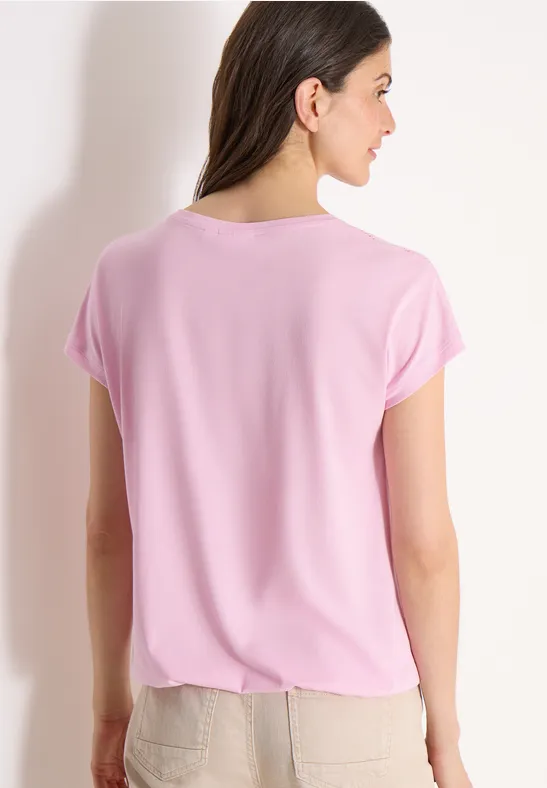 T-shirt avec col en V et détail en dentelle light blush rose