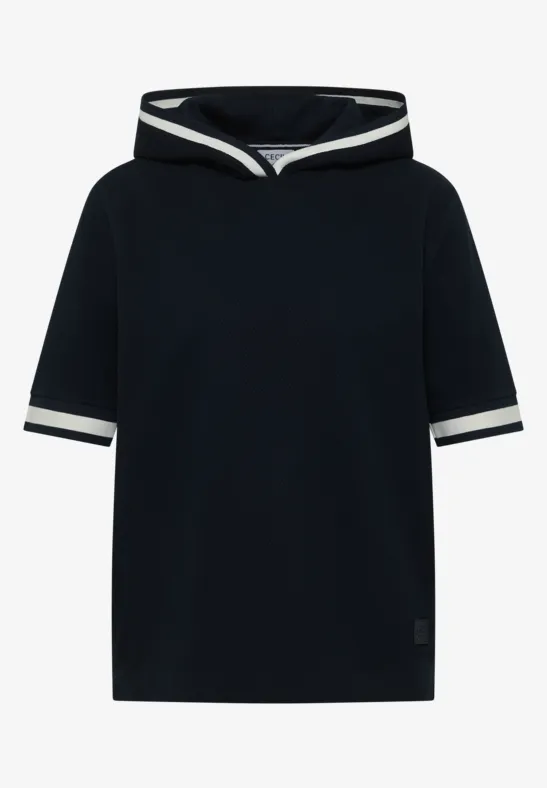 T-shirt à manches courtes avec capuche et détails côtelés universal blue