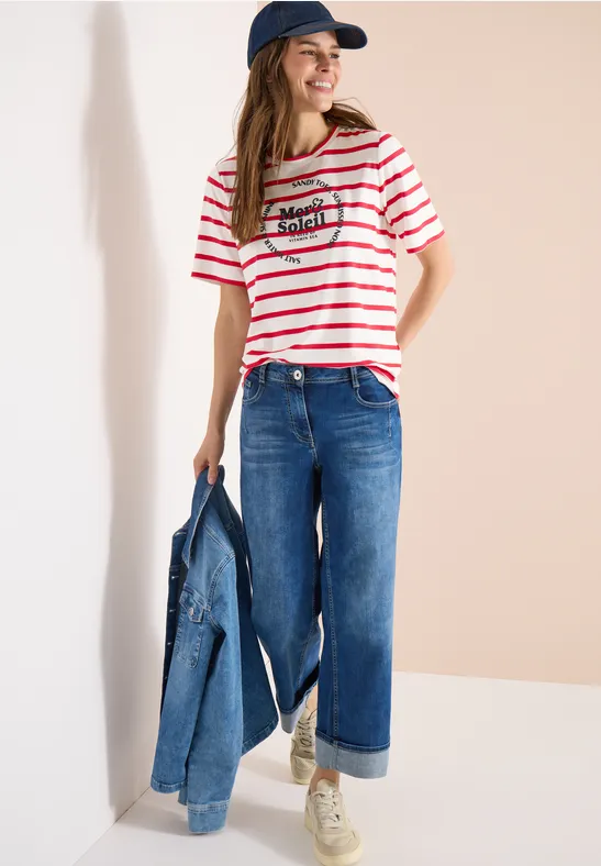 Kurzarm Shirt mit Rundhals und Streifen glazed apple red