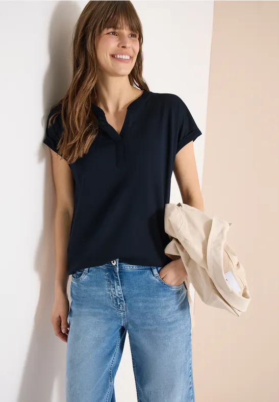 Shirt mit Split Neck im Tunika-Look universal blue