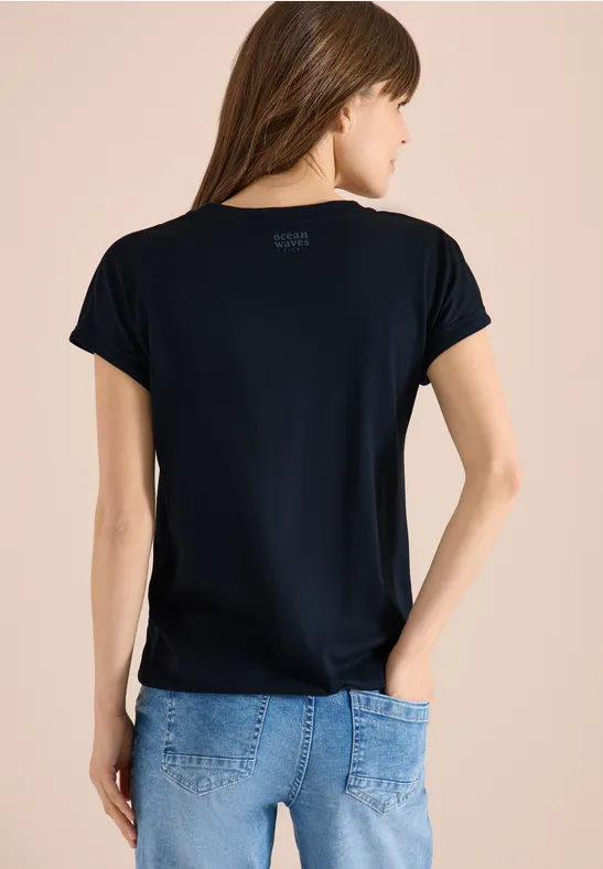 Shirt mit Split Neck im Tunika-Look universal blue