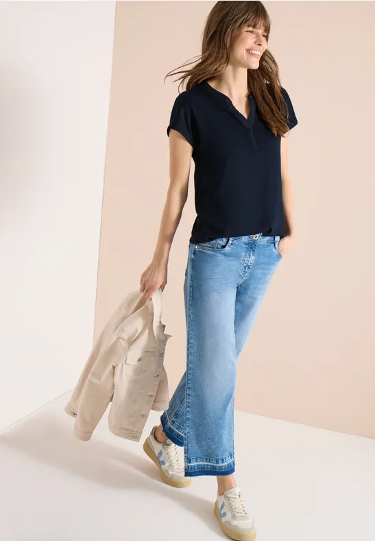Shirt mit Split Neck im Tunika-Look universal blue