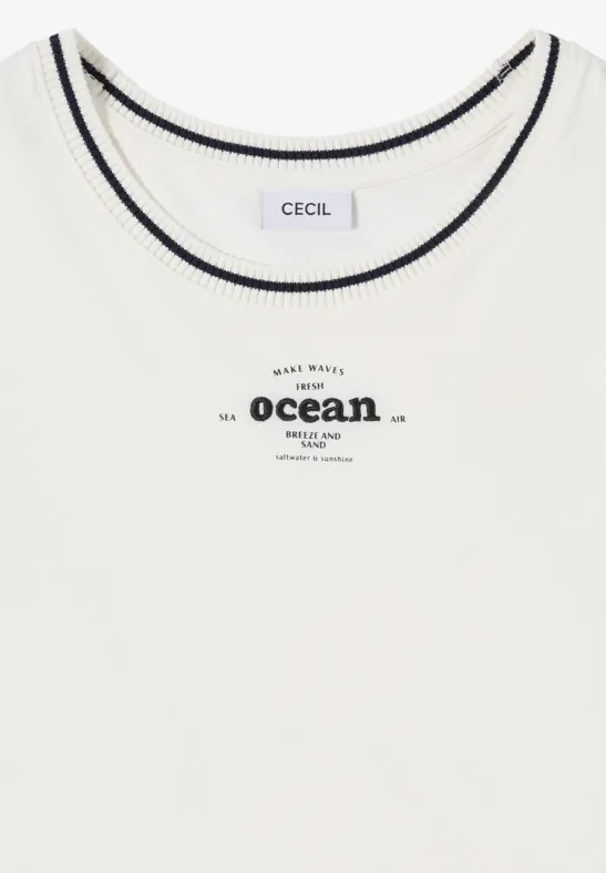 T-Shirt mit Rippdetails vanilla white