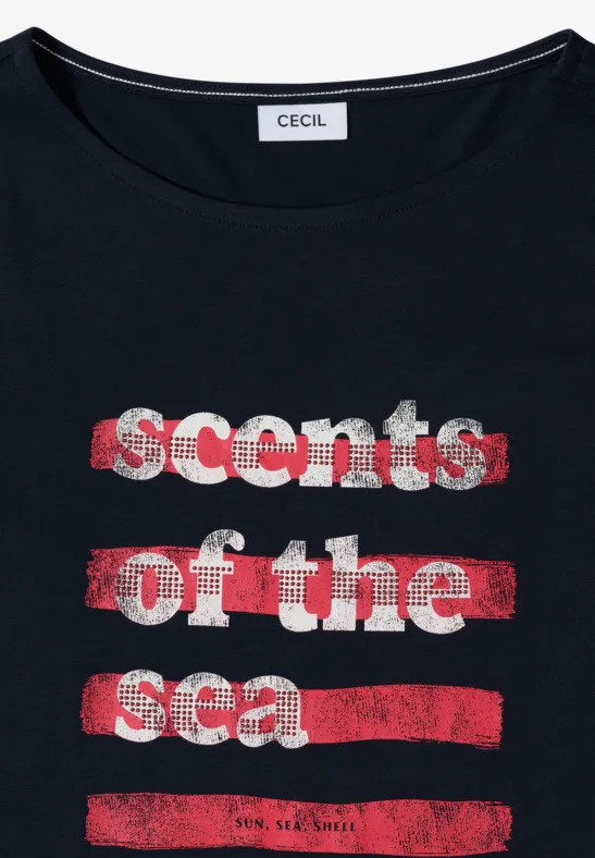 T-Shirt mit Boatneck und Wording universal blue