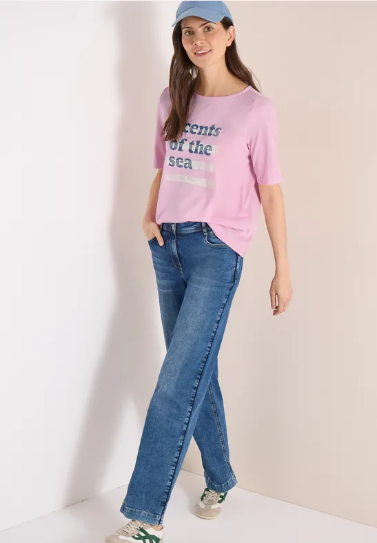 T-Shirt mit Boatneck und Wording light blush rose