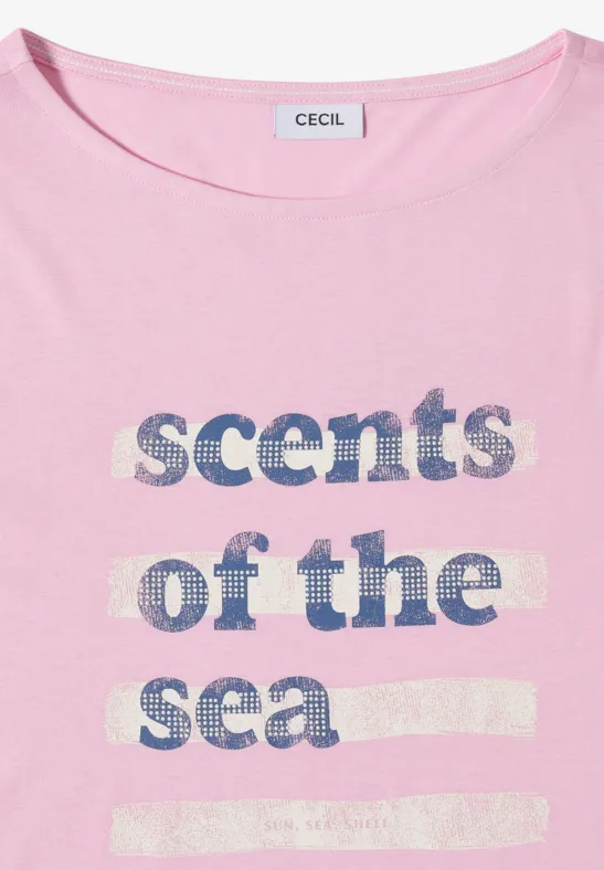 T-Shirt mit Boatneck und Wording light blush rose
