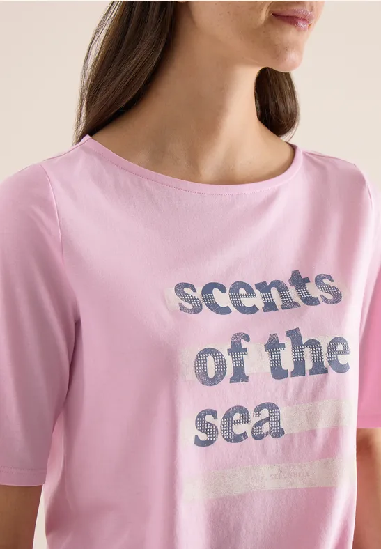 T-Shirt mit Boatneck und Wording light blush rose