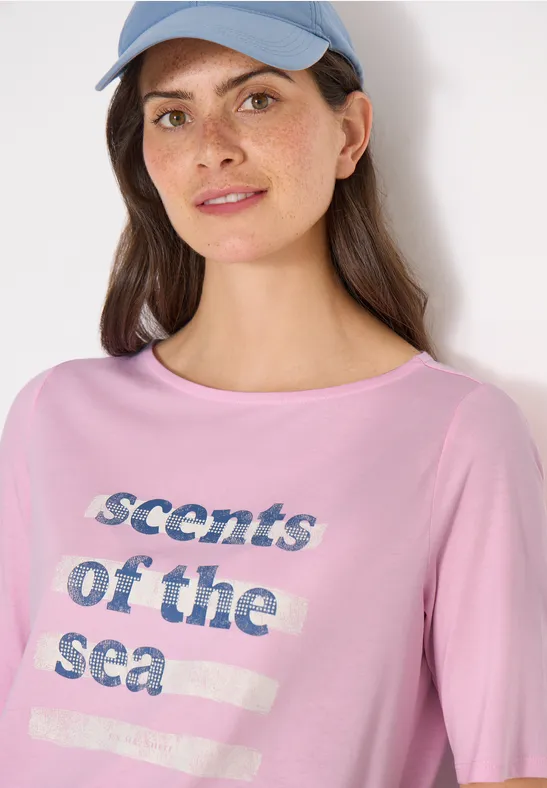 T-Shirt mit Boatneck und Wording light blush rose