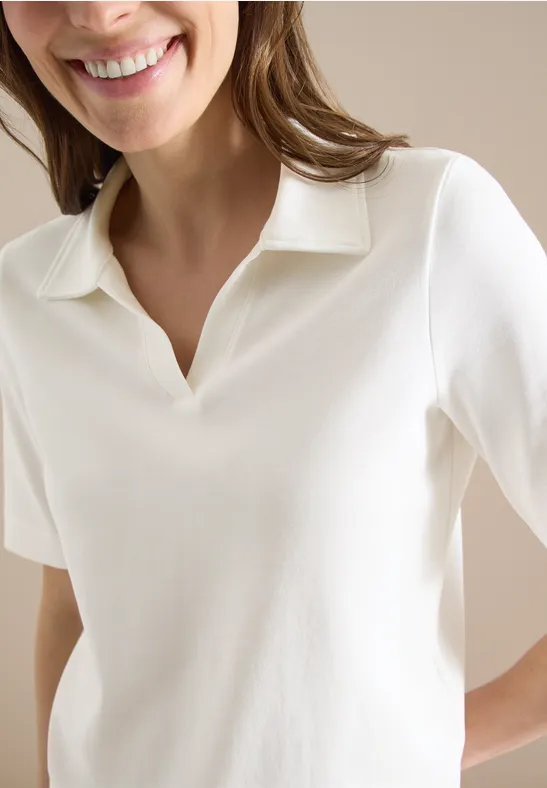 Kurzarm Poloshirt in Unifarbe vanilla white