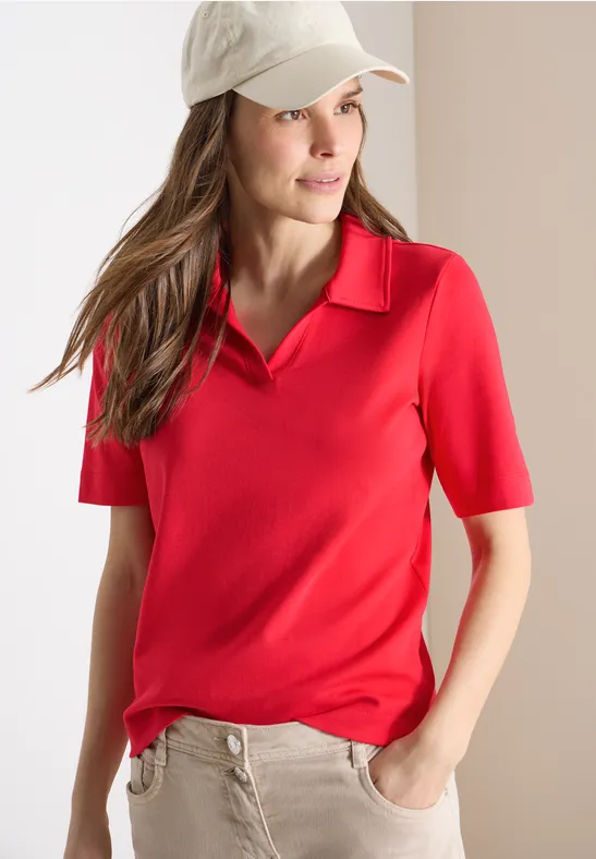 Kurzarm Poloshirt in Unifarbe glazed apple red