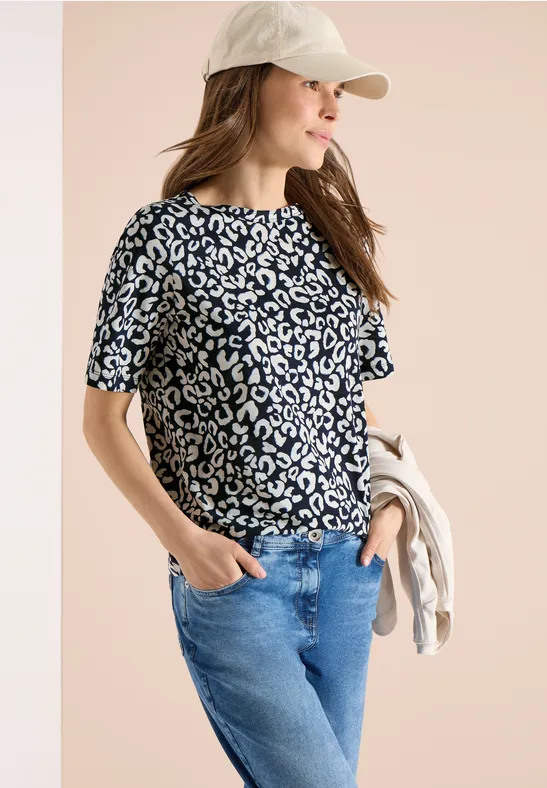 Shirt mit Boatneck und Leo-Print urban dark blue