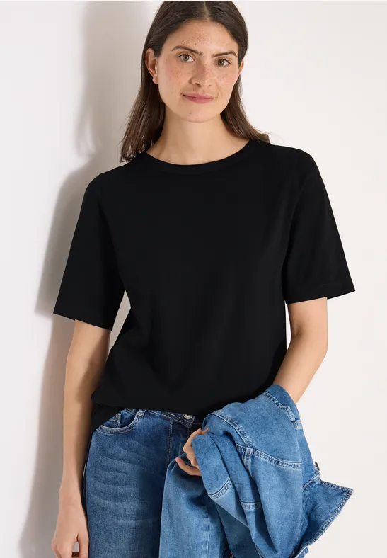 Kurzarm T-Shirt mit U-Boot-Ausschnitt Black