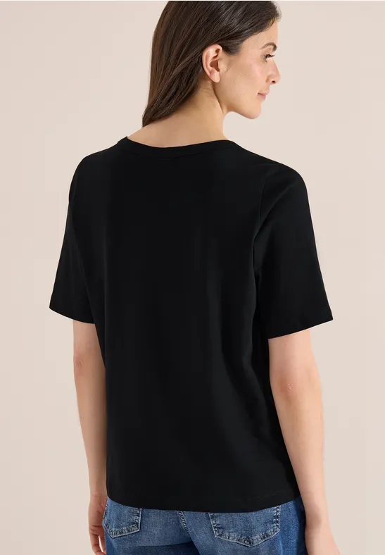 Kurzarm T-Shirt mit U-Boot-Ausschnitt Black