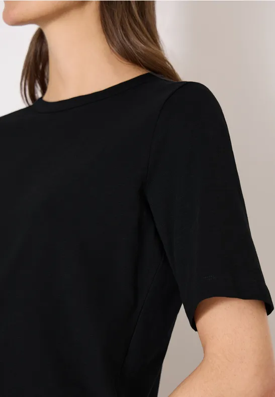 Kurzarm T-Shirt mit U-Boot-Ausschnitt Black