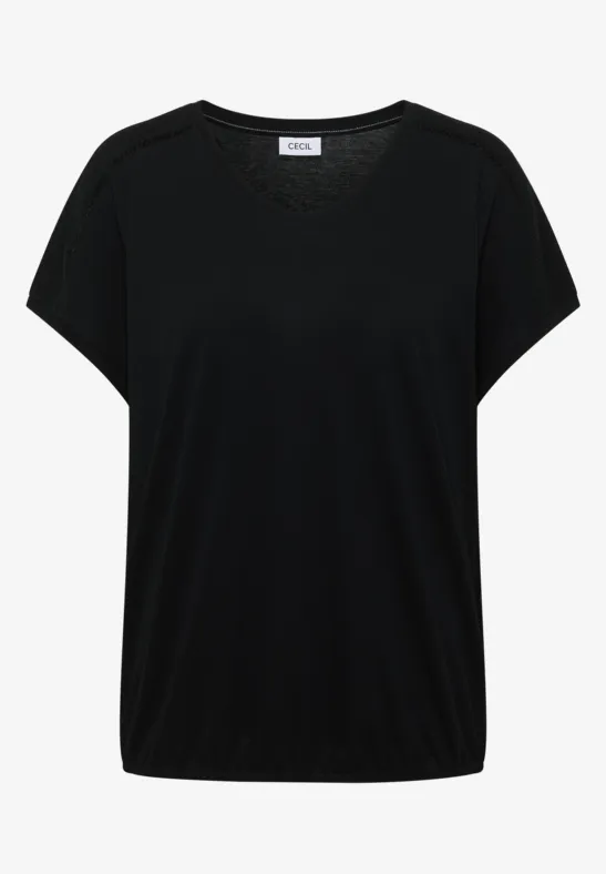 T-Shirt mit V-Neck und Spitzendetail Black
