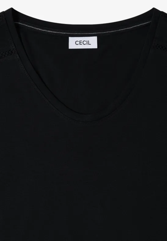 T-Shirt mit V-Neck und Spitzendetail Black