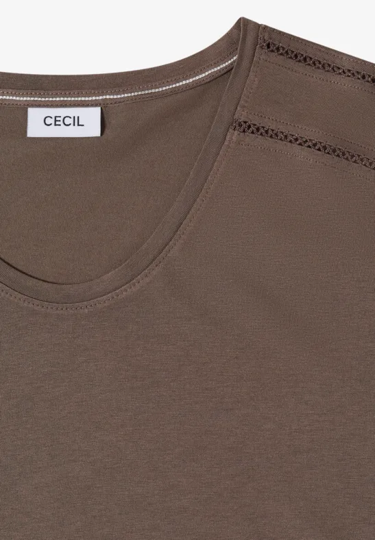 T-Shirt mit V-Neck und Spitzendetail urban taupe
