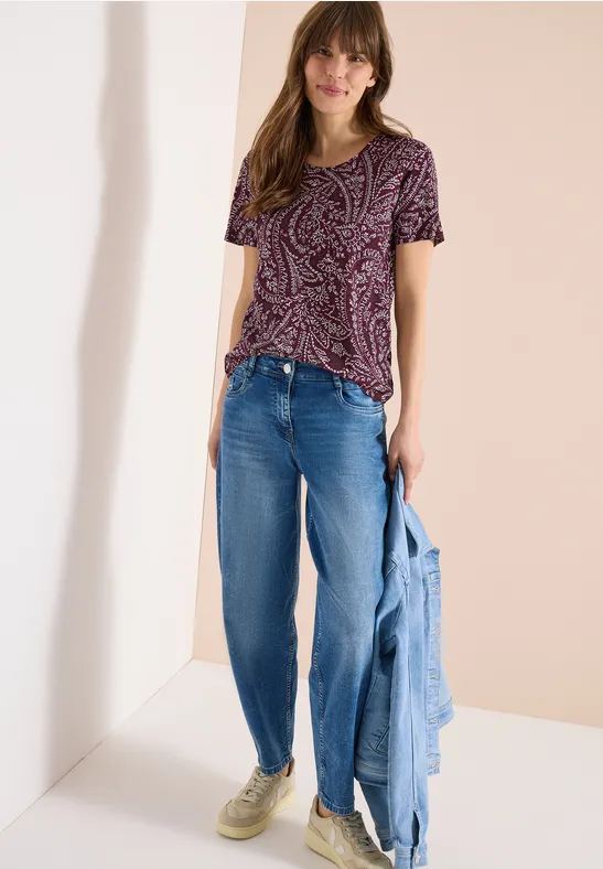 T-Shirt mit Rundhals und Minimal Print sweet grape red