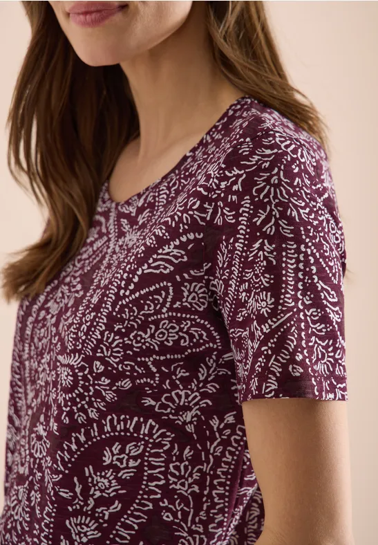 T-Shirt mit Rundhals und Minimal Print sweet grape red