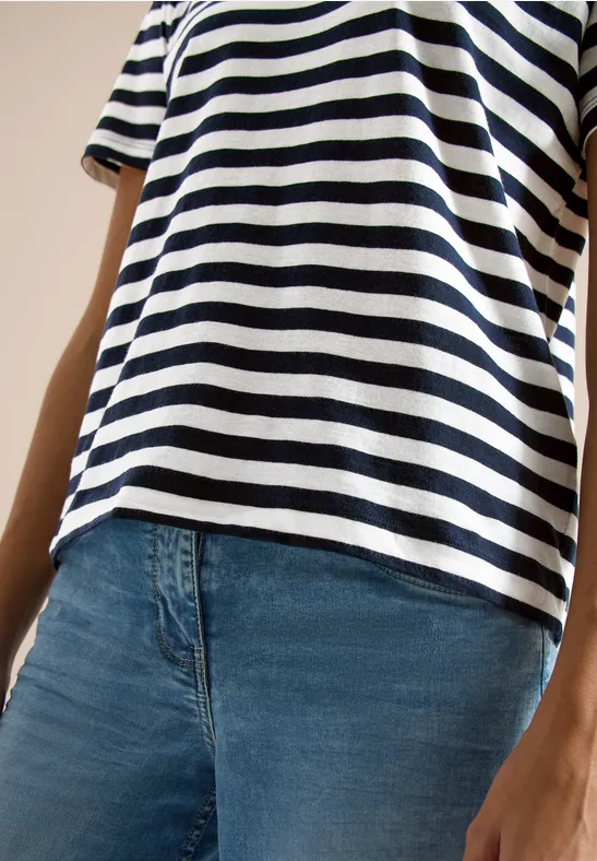 T-Shirt mit Rundhals und Streifen universal blue