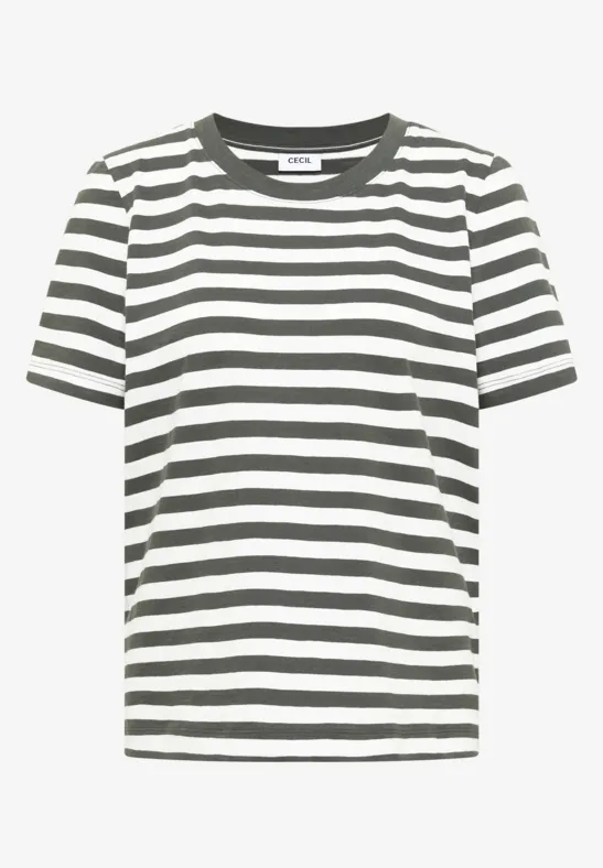 T-Shirt mit Rundhals und Streifen khaki