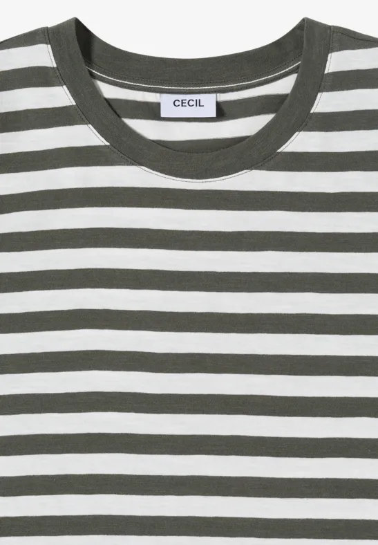 T-Shirt mit Rundhals und Streifen khaki