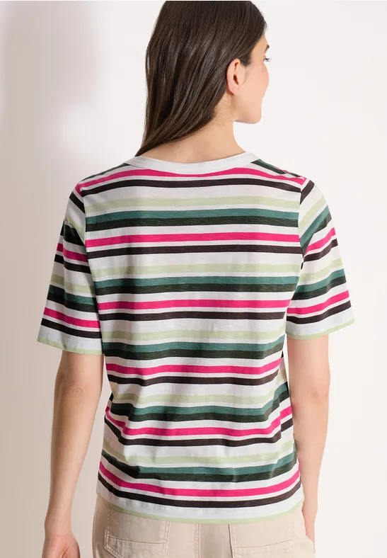 Kurzarm Shirt mit Multicolor Streifen khaki