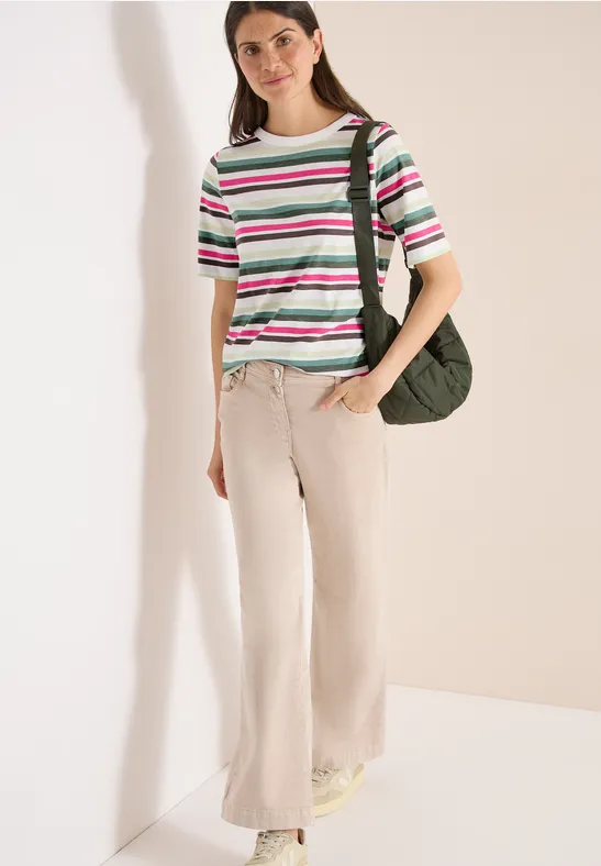 Kurzarm Shirt mit Multicolor Streifen khaki