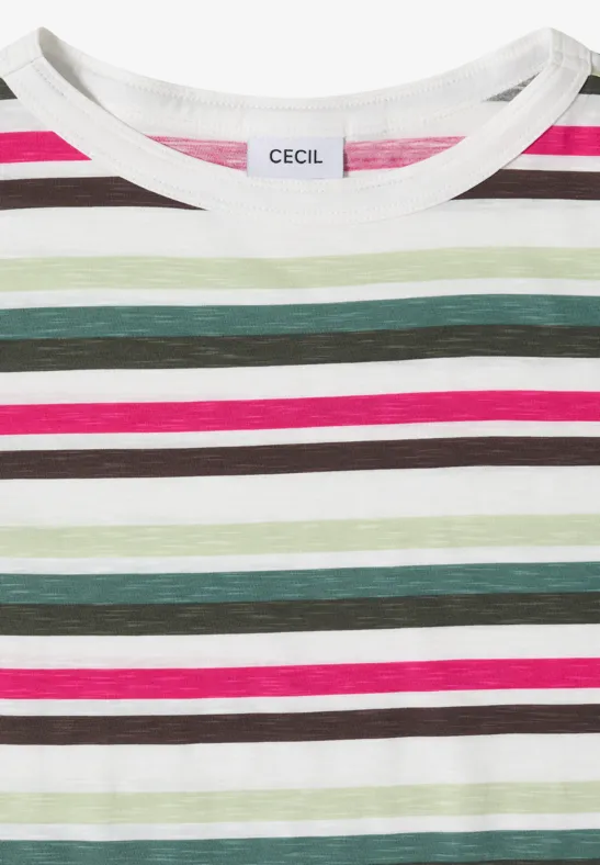 Kurzarm Shirt mit Multicolor Streifen khaki