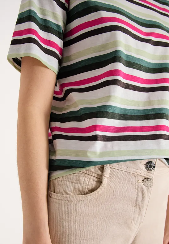 Kurzarm Shirt mit Multicolor Streifen khaki