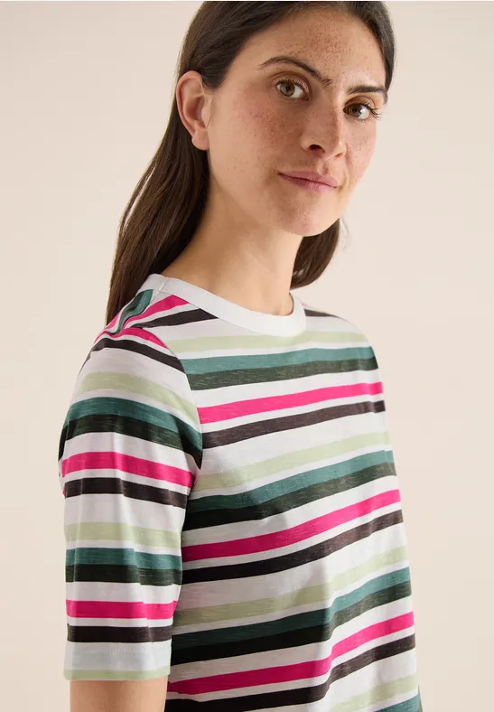 Kurzarm Shirt mit Multicolor Streifen khaki