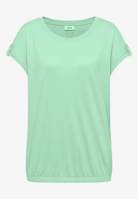 Helles mintgrünes Kurzarmshirt mit lockerer Passform und Rundhalsausschnitt.