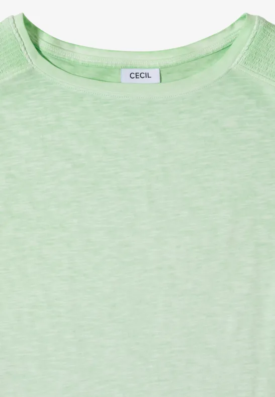 hellgrünes, kurzärmeliges T-Shirt mit feiner Melange-Optik