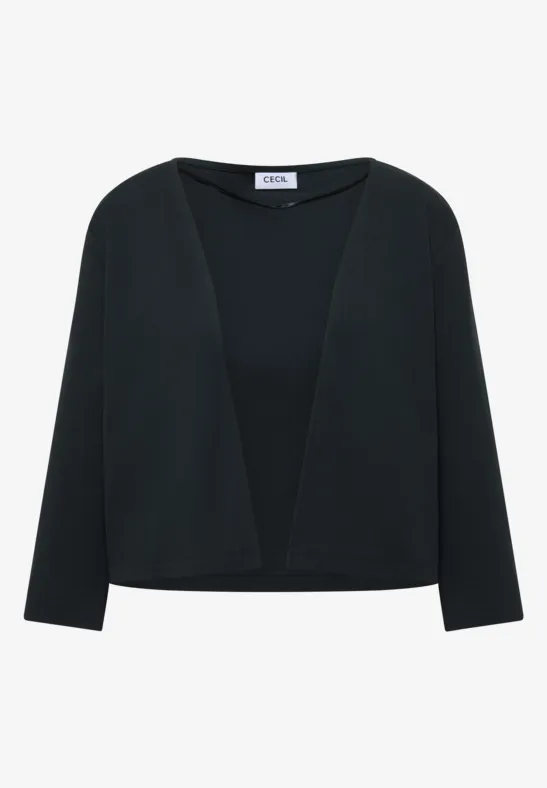Schwarzes, offenes Blazer-Cardigan mit V-Ausschnitt und langen Ärmeln