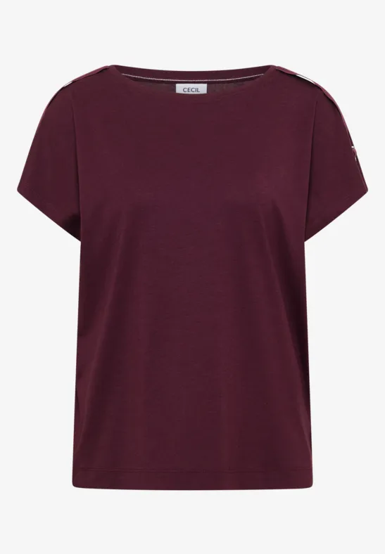 T-shirt uni bordeaux à manches courtes et col rond.