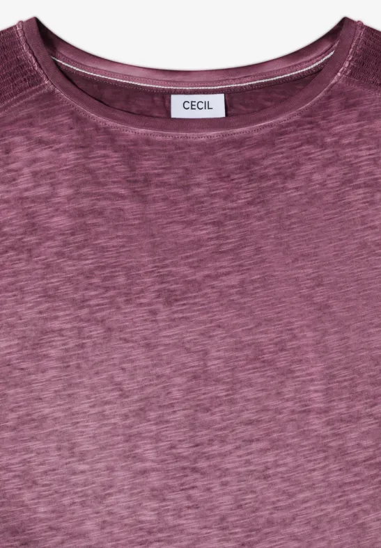 T-shirt violet chiné à col rond avec étiquette CECIL sur le col