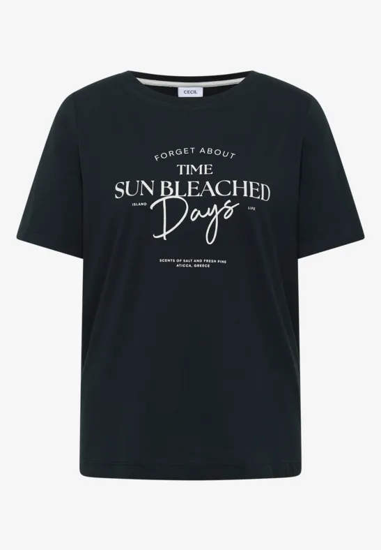Schwarzes T-Shirt mit weißem Schriftzug "The Sun Bleached Days".