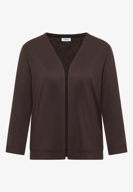 Dunkelbraune Damen-Strickjacke mit offenem Schnitt und langen Ärmeln