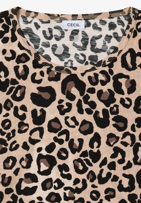 Haut sans manches à imprimé léopard beige et noir, style décontracté et tendance.
