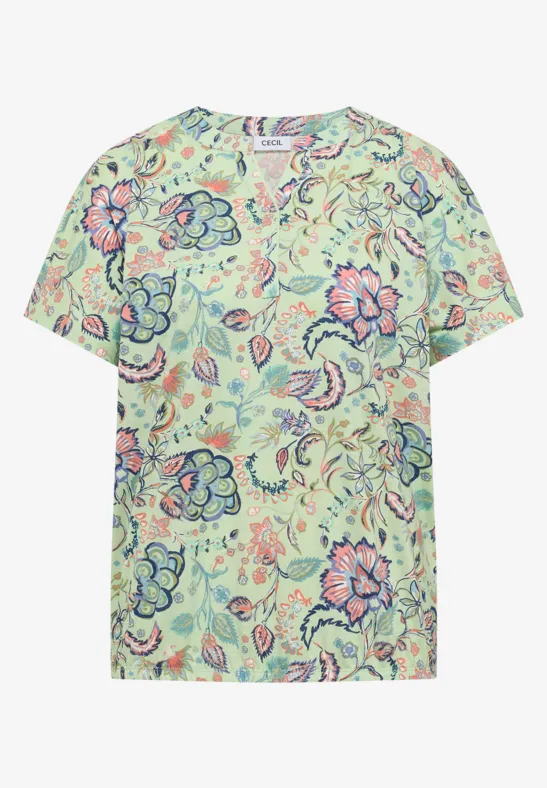 T-shirt vert pastel à motif floral rose et bleu