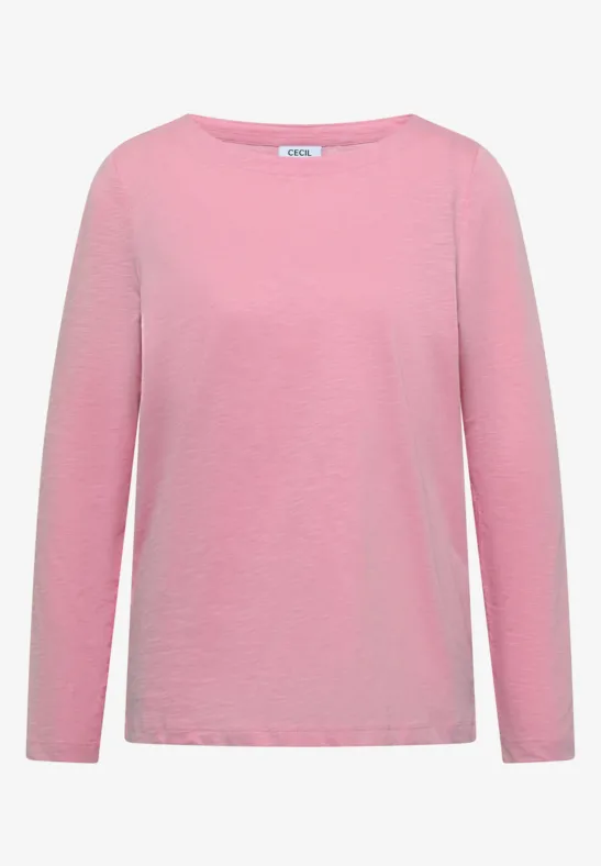 T-shirt à manches longues rose clair, coupe simple et polyvalente